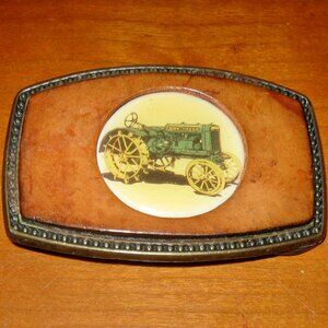 Vintage John Deere Tractor Belt Buckle BB-317 Metal w Enamel Leather Alumaline